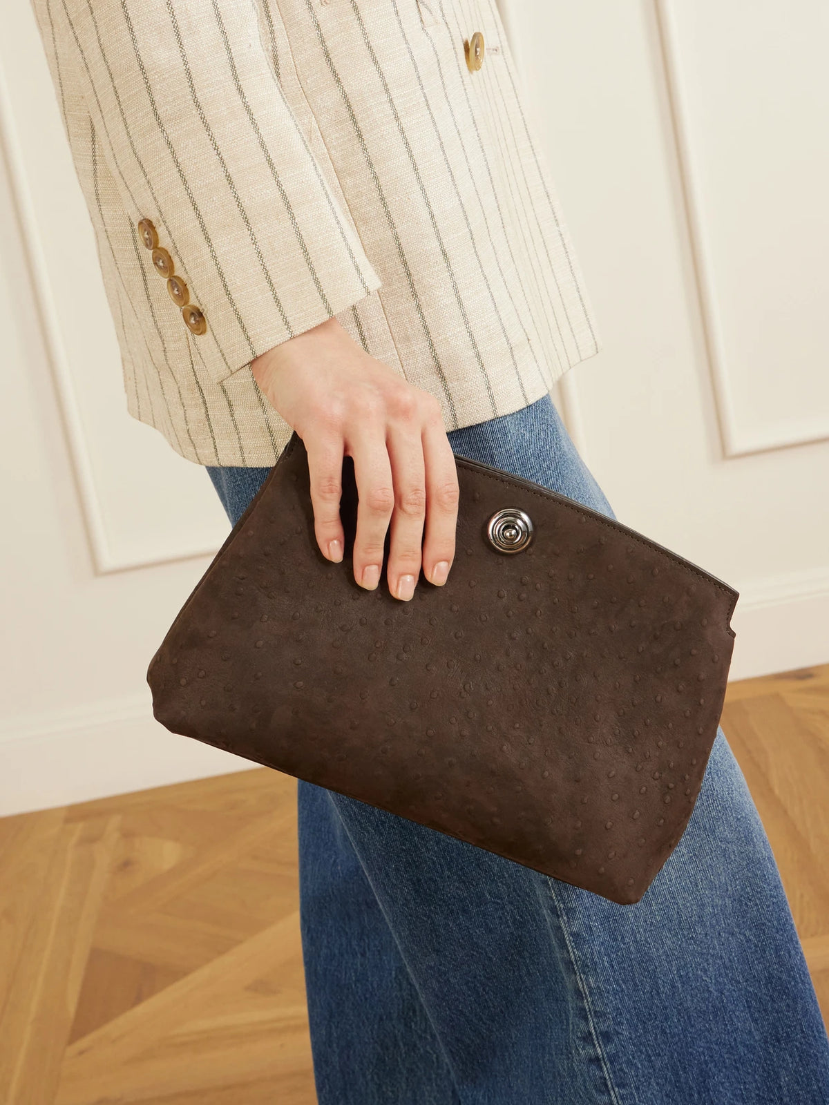 Image of Bags. Product name - Pushlock Leather Pouch in Dark brown colour by brand - Liffner