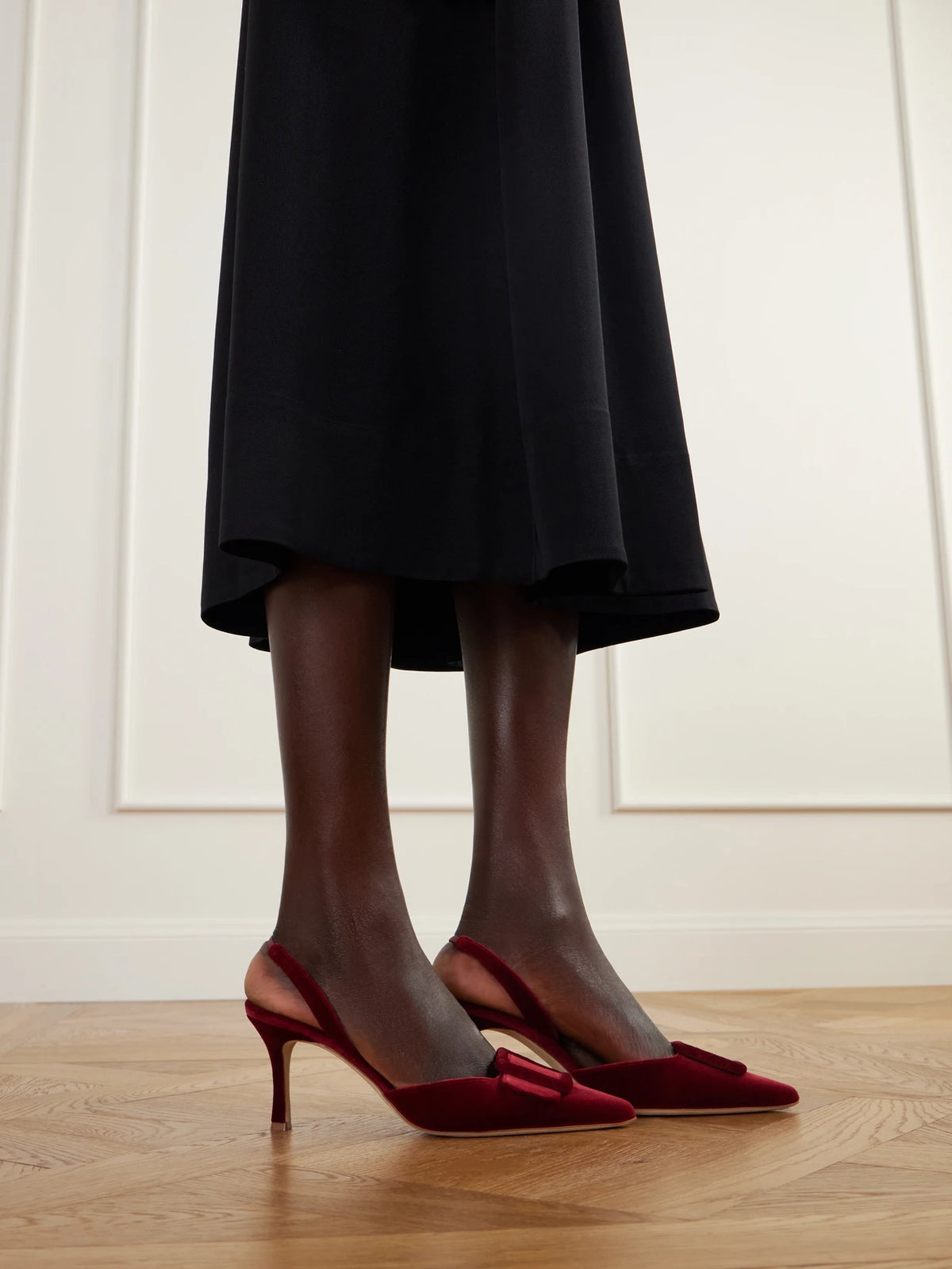Manolo Blahnik Maysli 70 Buckled Velvet Slingback Pumps
