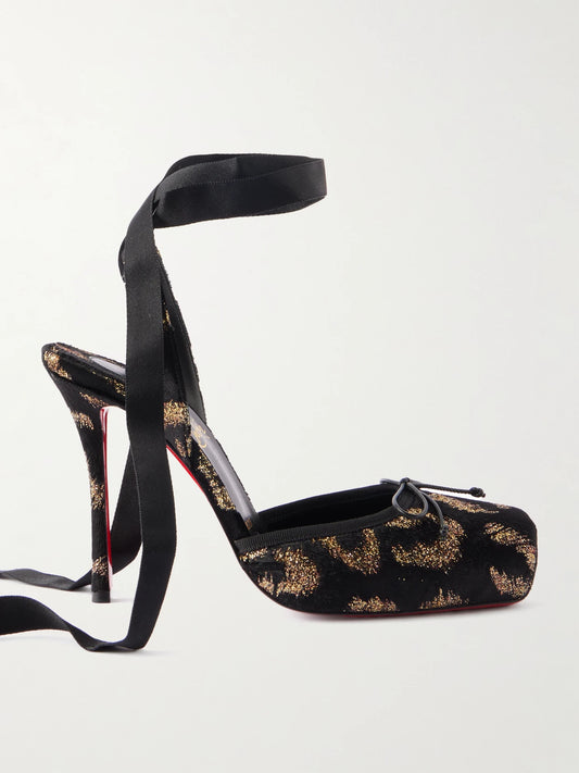 Cassia 100 Bow-detailed Satin-trimmed Fil Coupé Velvet Pumps