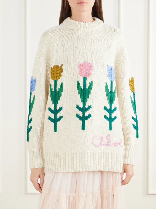 Chloé Floral-intarsia Wool Sweater