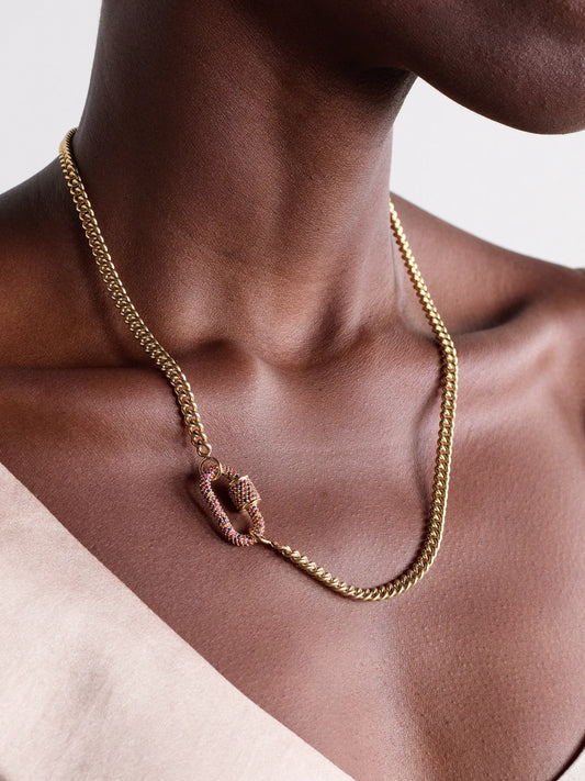 Image of Necklaces. Product name - Allstone Lock 14-karat Gold Sapphire Necklace in Multi colour by brand - Marla Aaron