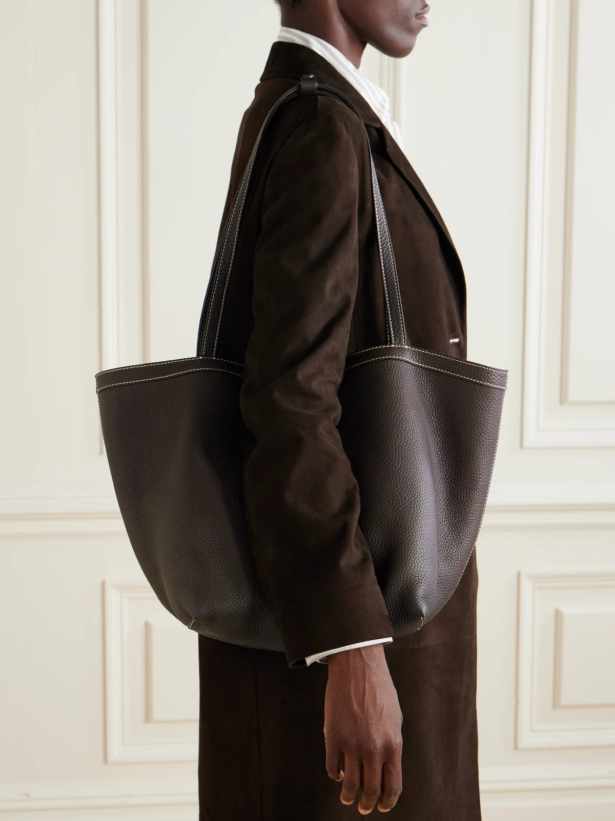 Image of Bags. Product name - Park Small Textured-leather Tote in Dark brown colour by brand - The Row