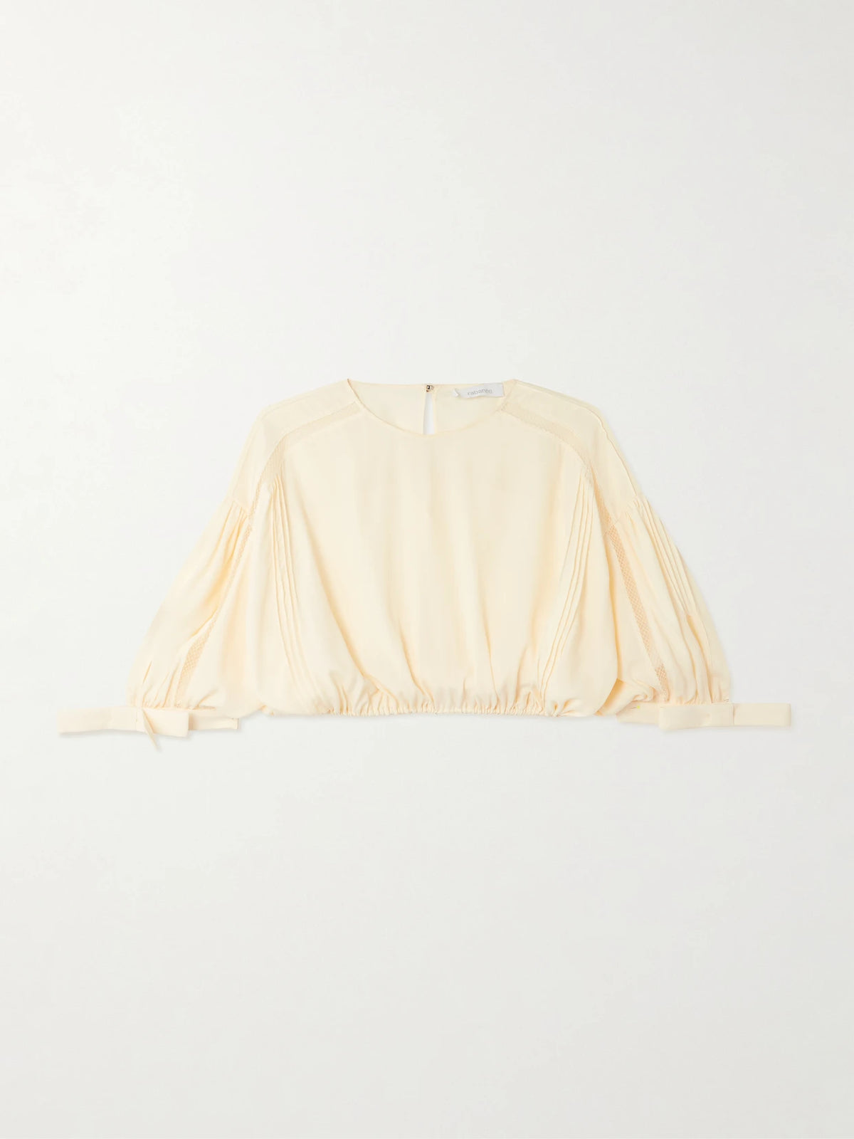 Cropped Bow-detailed Lace-trimmed Pleated Crepe Top
