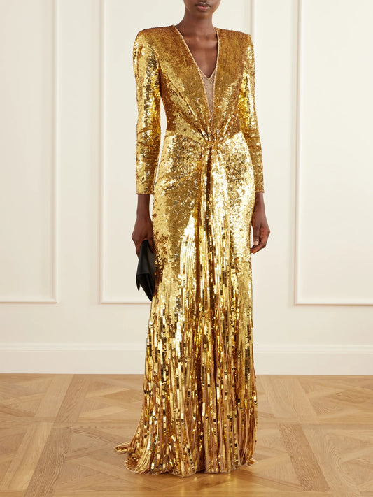 Image of Dresses. Product name - Narcissus Embellished Tulle Gown in Gold colour by brand - Jenny Packham
