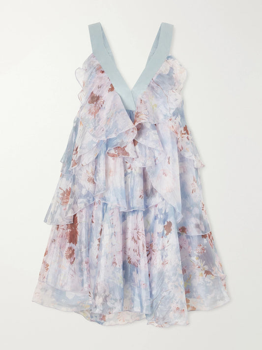 Image of Dresses. Product name - Athena Floral-print Organza Mini Dress in Violet colour by brand - Aje