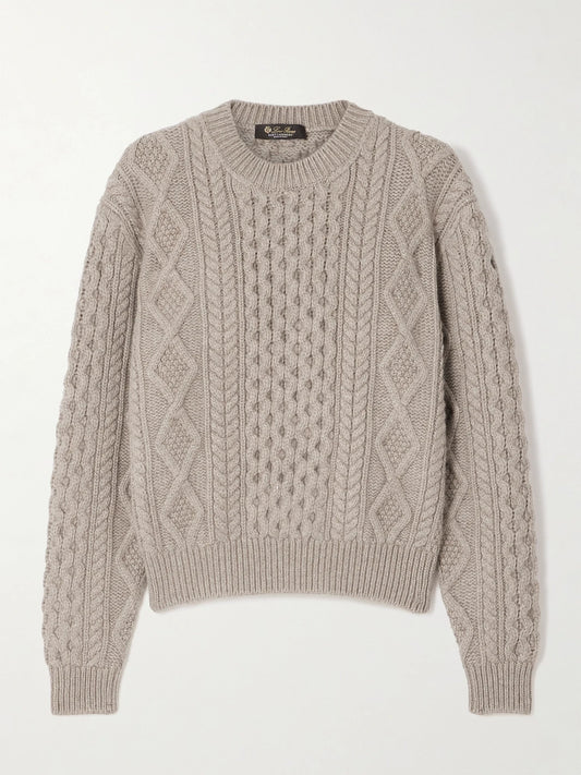 Image of a model wearing Outerwear. Product name - Eyre Cashmere-blend Sweater in Light brown colour by brand - Loro Piana