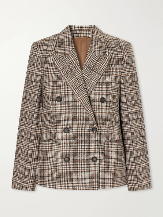 Image of Coats & Jackets. Product name - Checked Wool-blend Blazer in Beige colour by brand - Brunello Cucinelli
