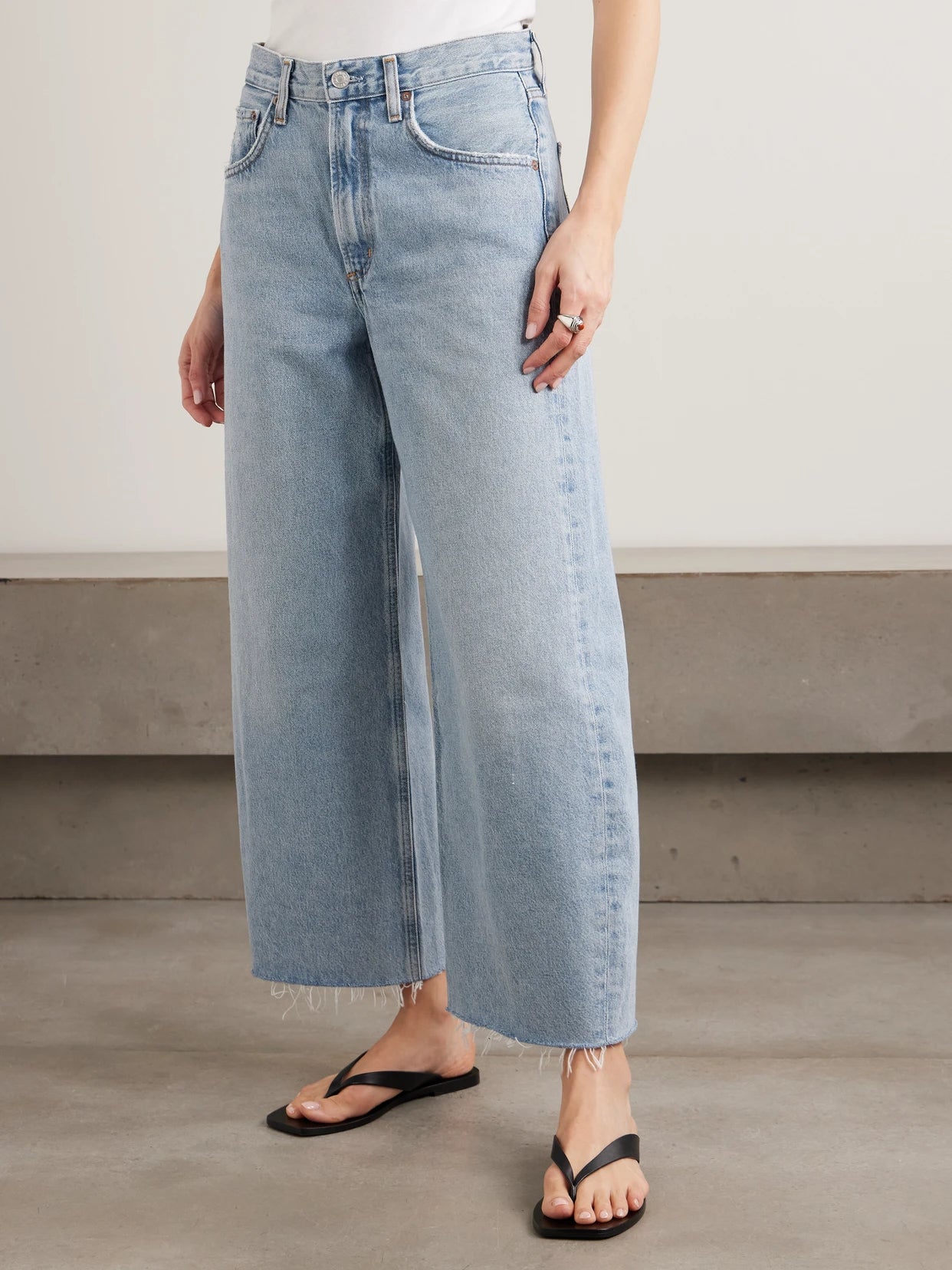 Low Curve Fray High-rise Wide-leg Jeans
