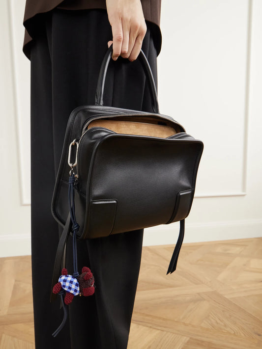 Image of Keychains. Product name - + Cosima Von Bonin Bulldog Bead-embellished Leather-trimmed Crochet-knit Bag Charm in Multi colour by brand - LOEWE