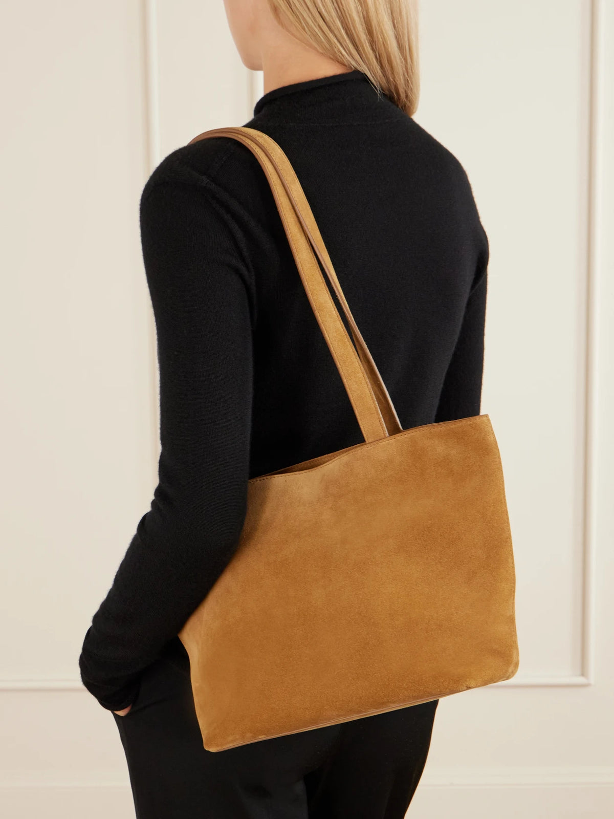 Image of Bags. Product name - Parker Suede Shoulder Bag in Light brown colour by brand - The Row