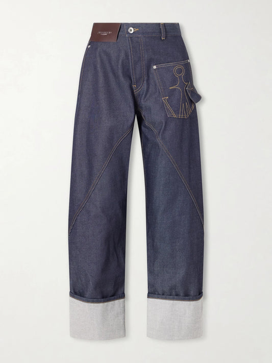 High-rise Embroidered Wide-leg Jeans