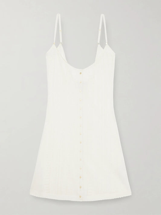 Image of Dresses. Product name - Guayabera Knitted Mini Dress in Cream colour by brand - Donde Esteban