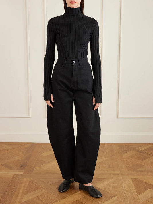 Image of Flats. Product name - Leather Ballet Flats in Black colour by brand - Alaïa