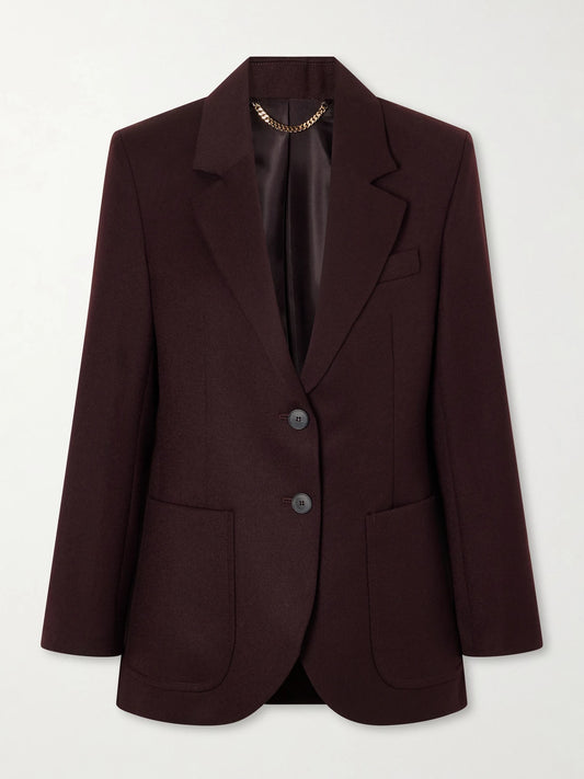 Image of Coats & Jackets. Product name - Katherine Wool Jacket in Burgundy colour by brand - Victoria Beckham