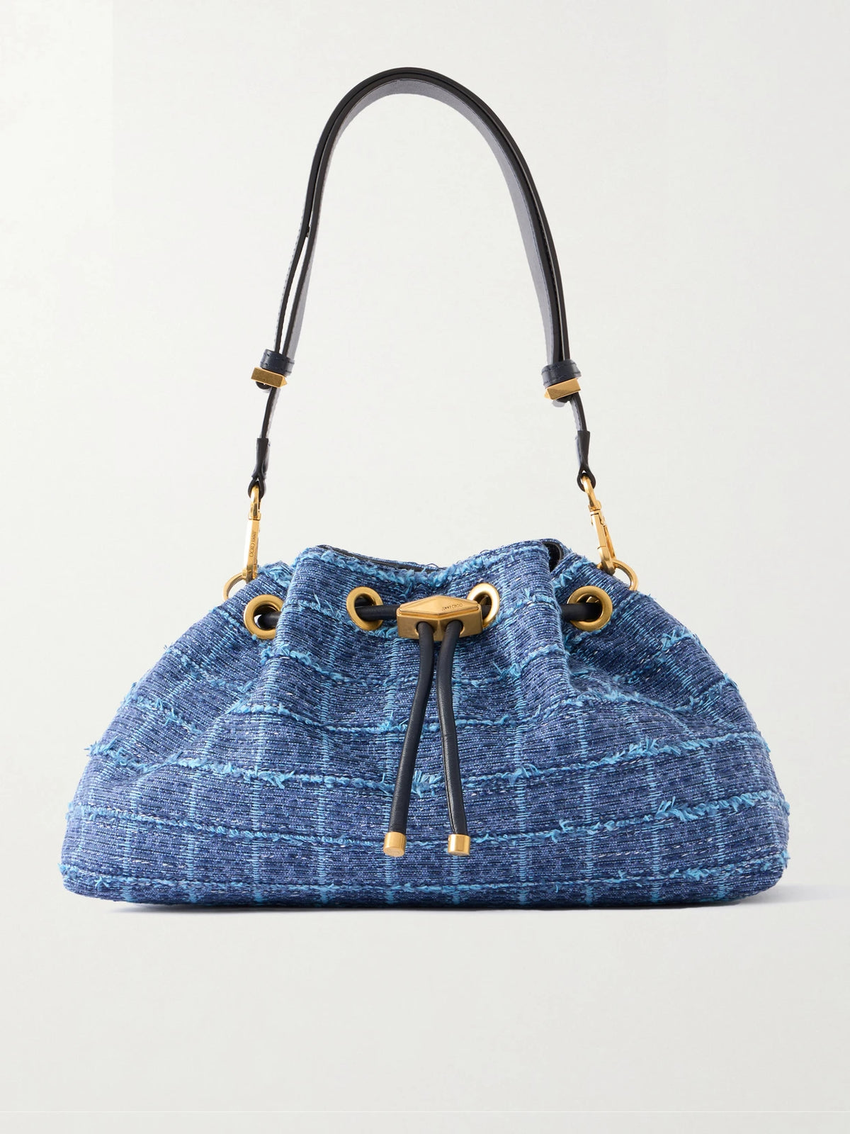 Cinch Medium Leather-trimmed Denim Shoulder Bag