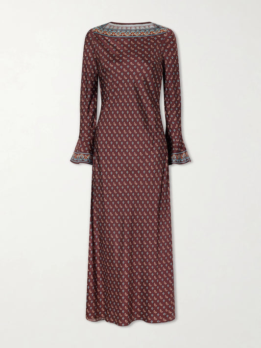 DÔEN Davina Printed Silk-blend Satin Maxi Dress