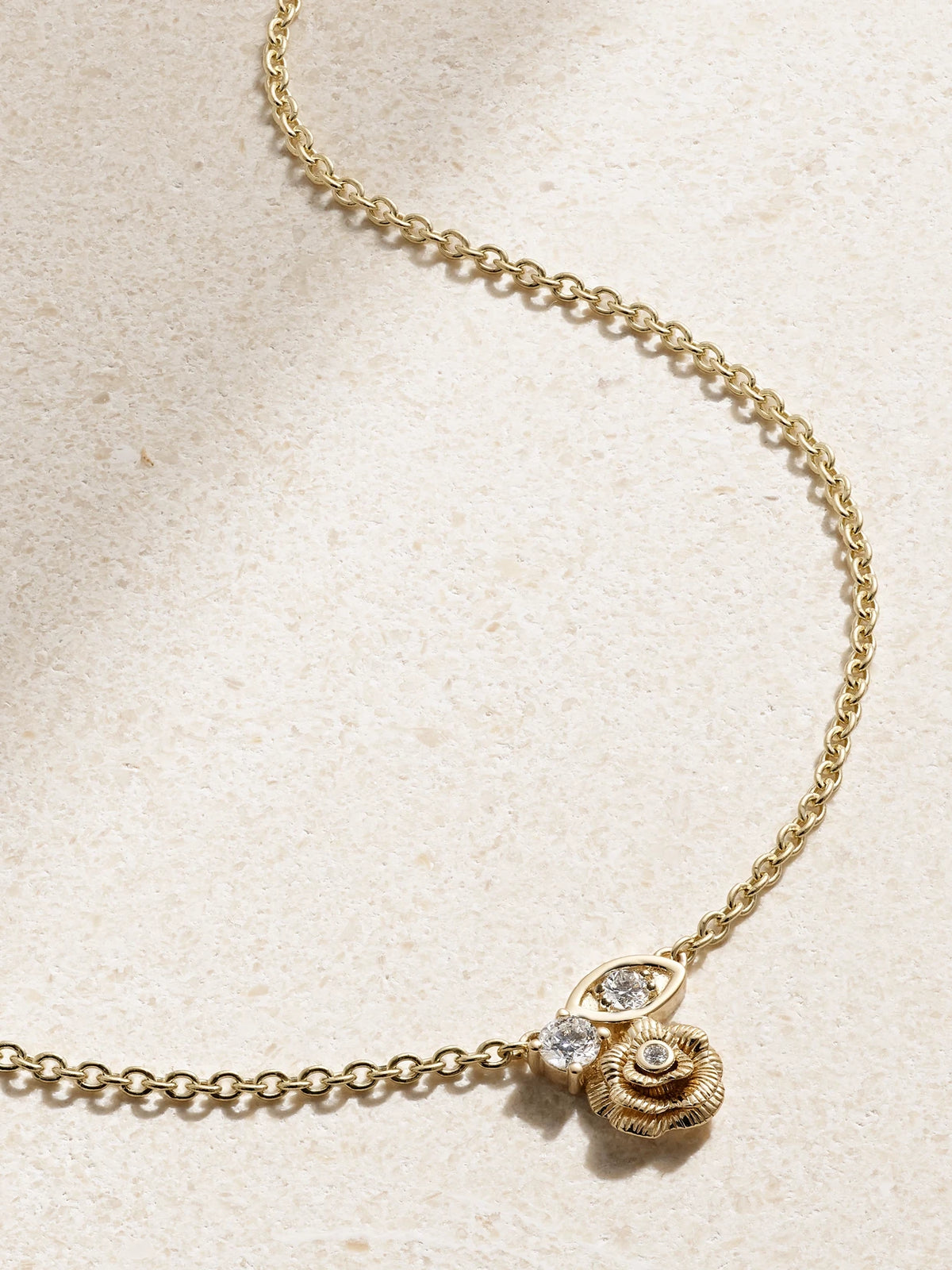 Large Marquis Eye And Rose 14-karat Gold Diamond Necklace