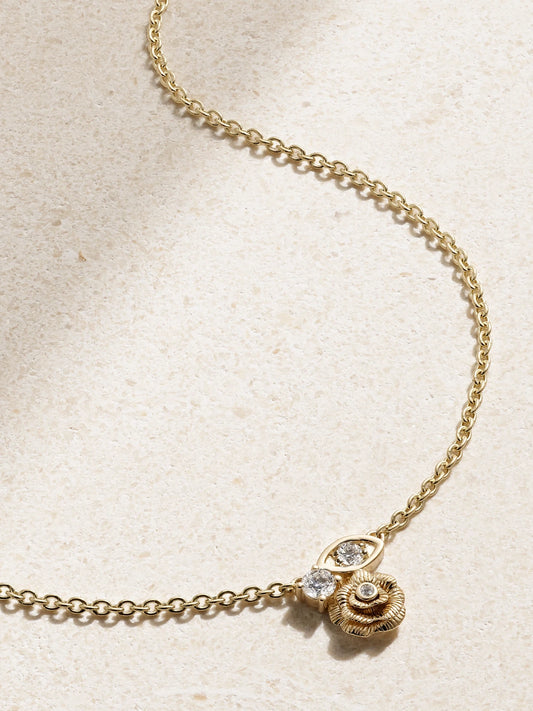 Large Marquis Eye And Rose 14-karat Gold Diamond Necklace