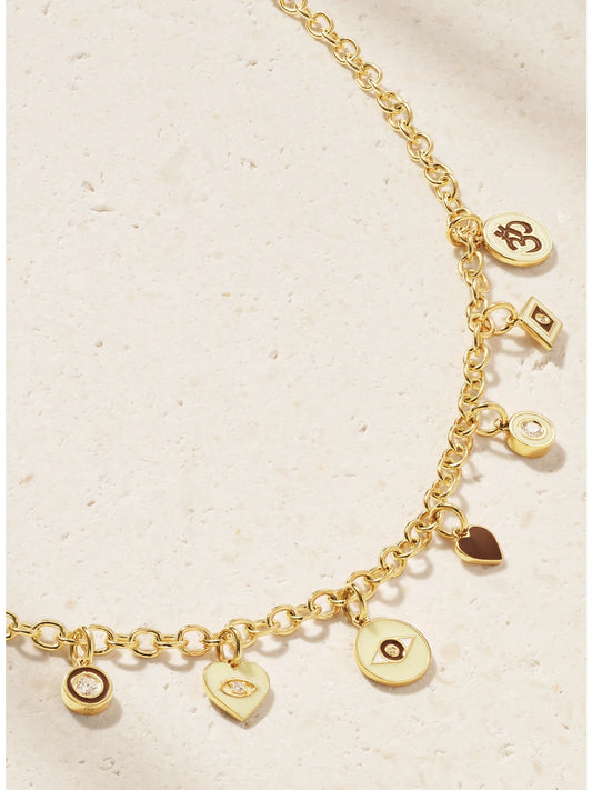14-karat Gold, Diamond And Enamel Necklace