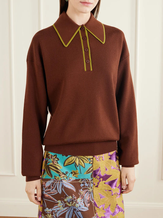 ALÉMAIS Rosette Merino Wool-piqué Polo Sweater