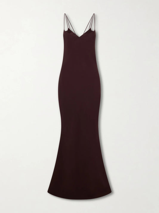 Image of Dresses. Product name - Maroon Enverse Satin Gown in Burgundy colour by brand - TOM FORD