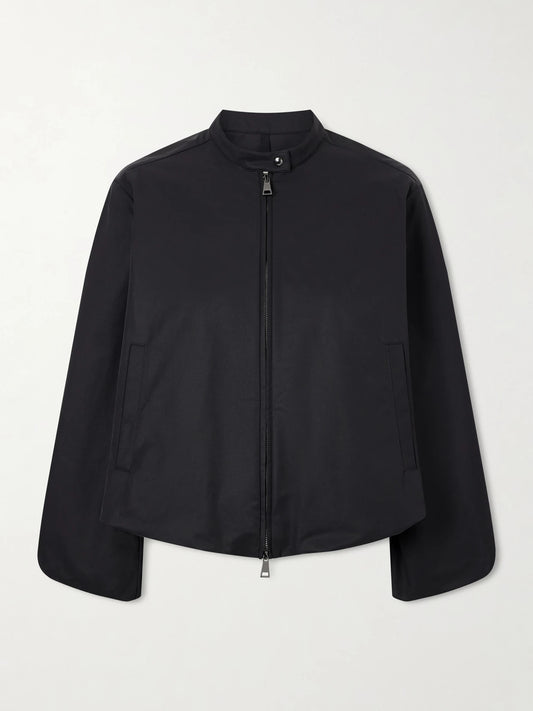 Image of Coats & Jackets. Product name - Gruissan Appliquéd Cotton-blend Bomber Jacket in Black colour by brand - Moncler