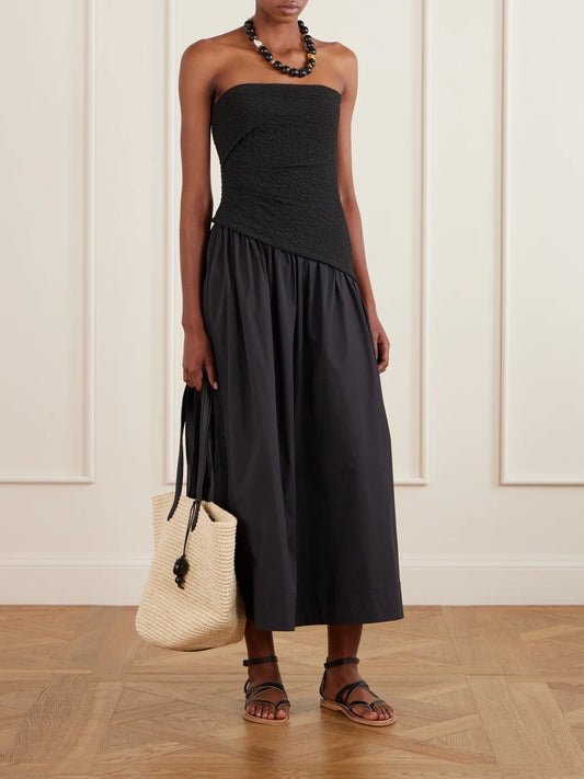 Image of Bags. Product name - Market Leather-trimmed Woven Raffia Tote in Black colour by brand - Hunting Season