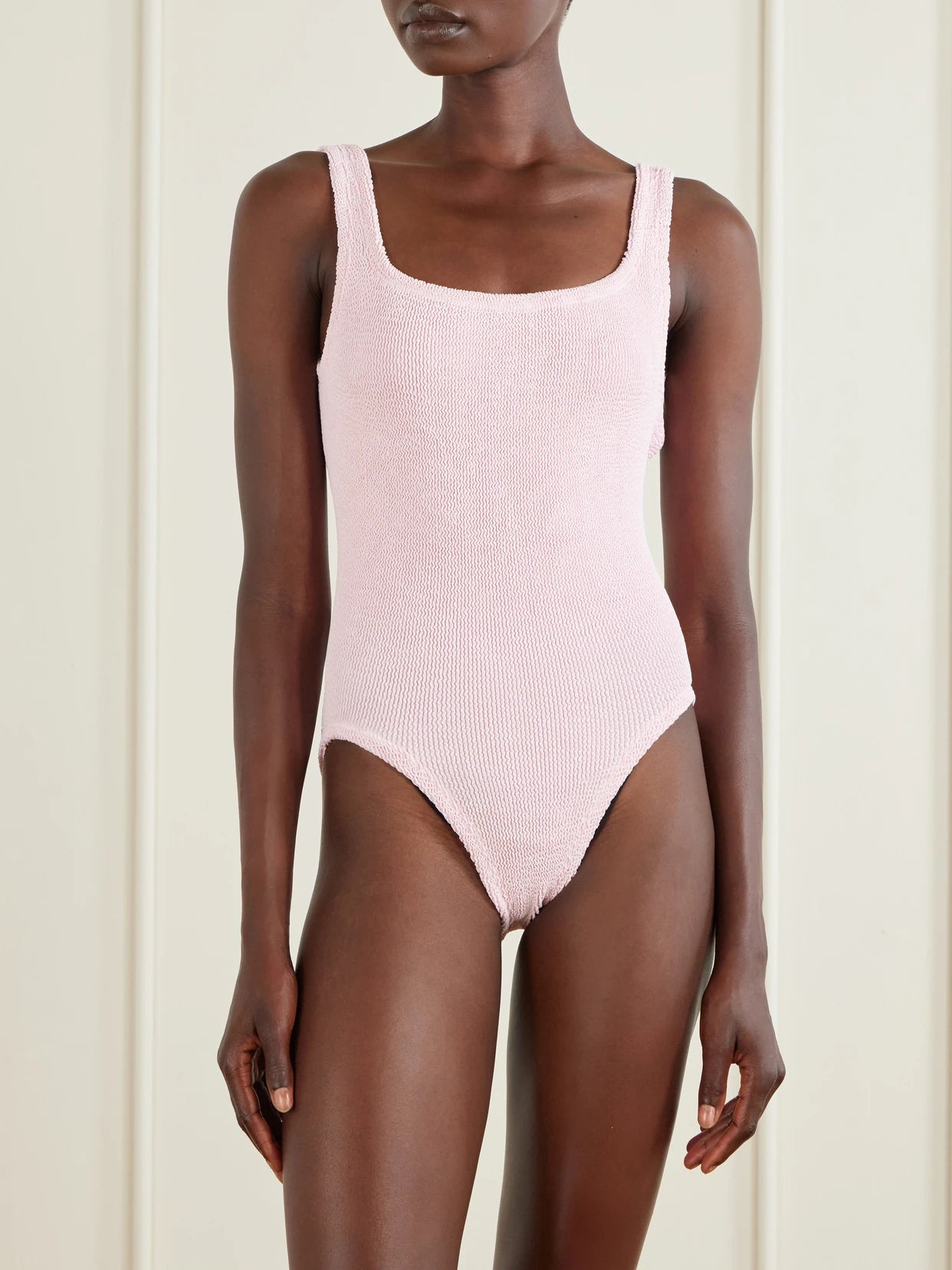 Image of Swimwear. Product name - Original Crinkle One-piece Swimsuit in Pink colour by brand - Hunza G