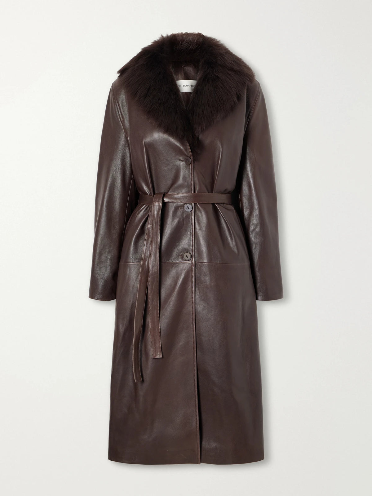 Nour Hammour Niven Belted Shearling-trimmed Leather Trench