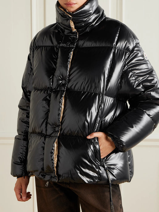 Hooded Quilted Glossed-shell Down Jacket