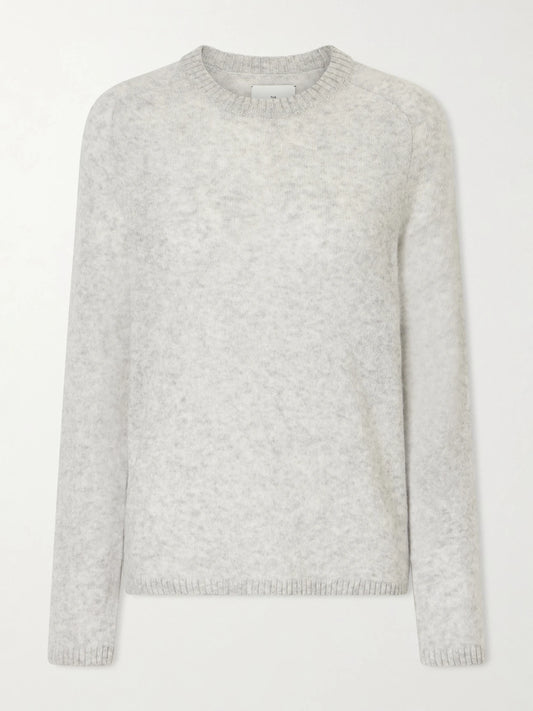 Image of a model wearing Outerwear. Product name - Nimbus Laurel Knitted Cashmere And Silk-blend Sweater in Gray colour by brand - The Elder Statesman