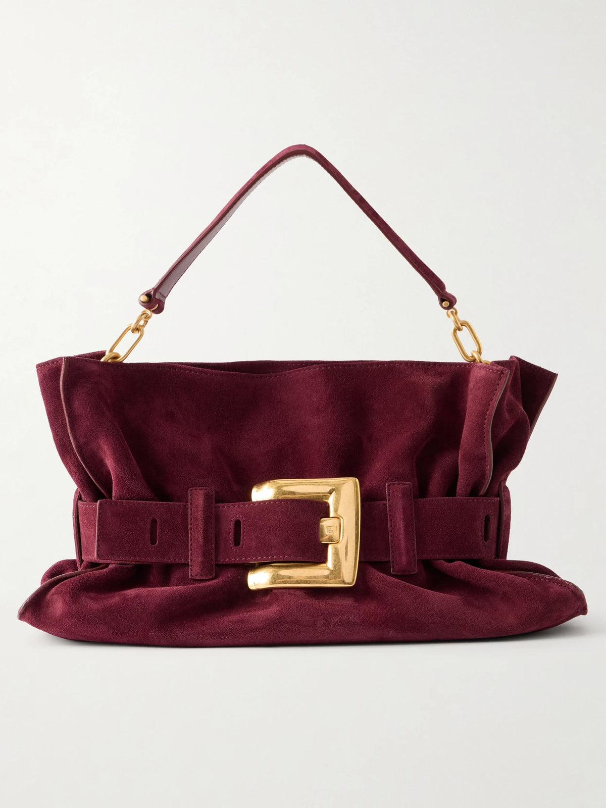 Anthem Buckled Suede Shoulder Bag