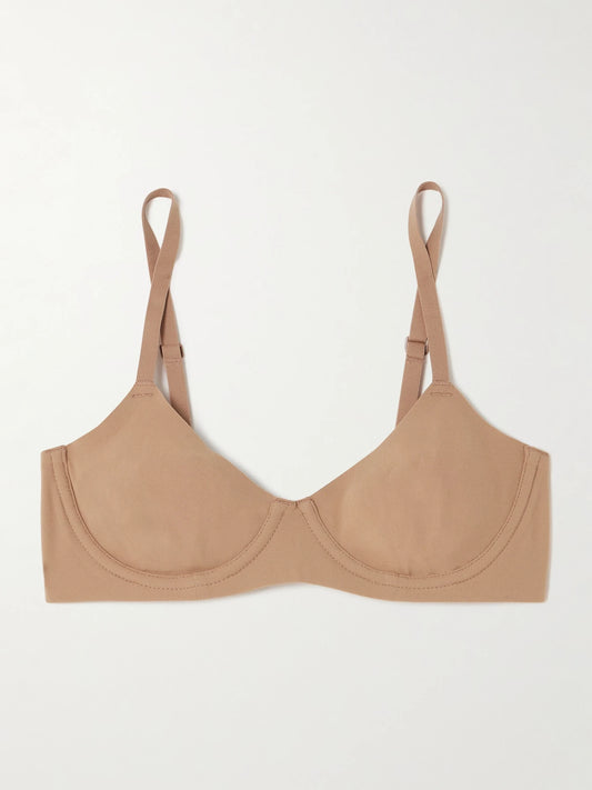 Image of Lingerie. Product name - Fits Everybody Demi Bra - Sienna in Light brown colour by brand - SKIMS