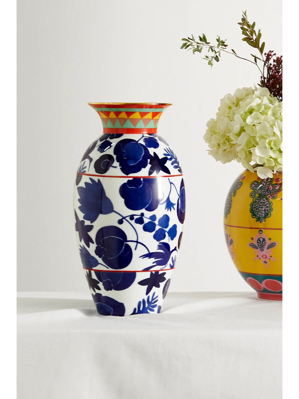 Image of Decor. Product name - Amphora Gold-plated Porcelain Vase in Blue colour by brand - La DoubleJ