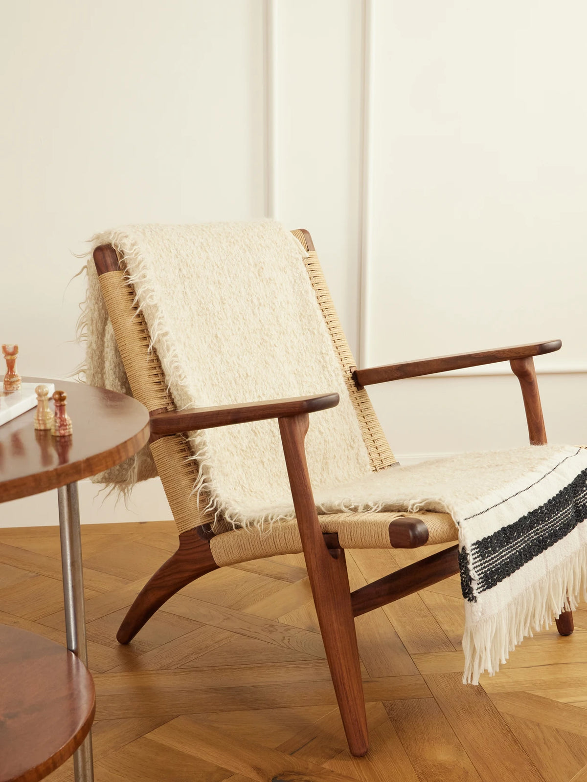 Image of Decor. Product name - Cicatrice Fringed Striped Mohair-blend Throw in Cream colour by brand - The House of Lyria