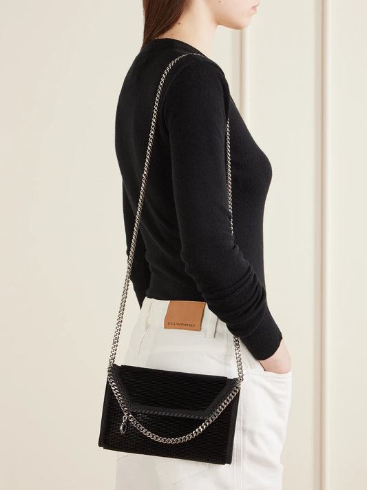 Image of Bags. Product name - The Falabella Bead-embellished Chain Wallet in Black colour by brand - Stella McCartney