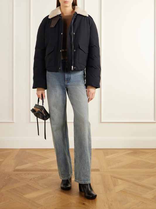 Image of Coats & Jackets. Product name - Padded Shearling-trimmed Cotton-blend Canvas Jacket in Black colour by brand - LOEWE
