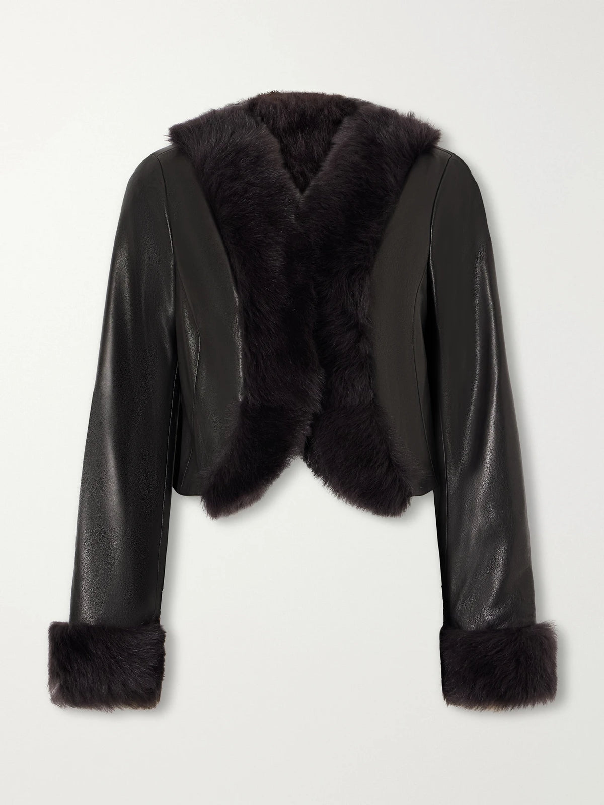 Nour Hammour Sofie Cropped Shearling-trimmed Leather Jacket
