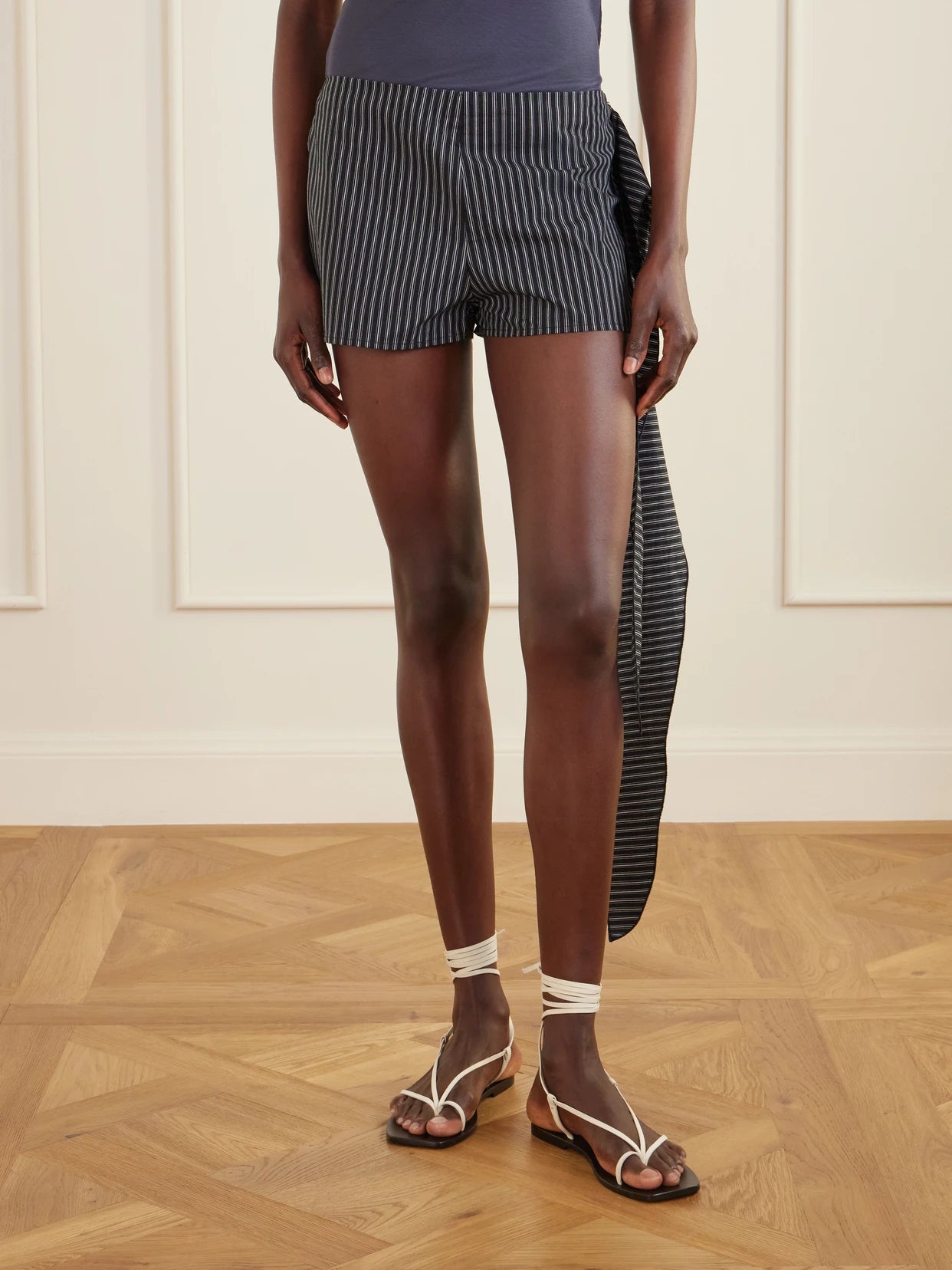Belted Striped Organic Cotton Shorts