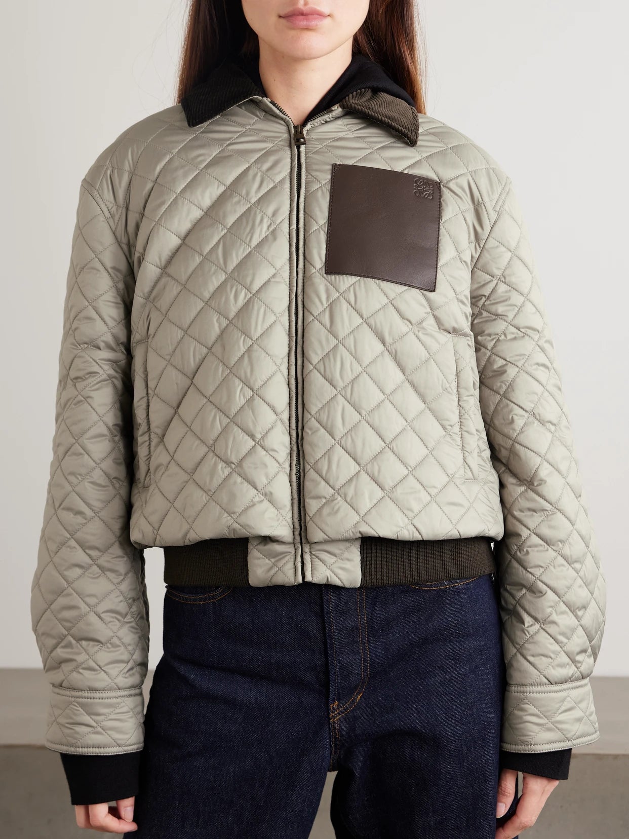 Corduroy- And Leather-trimmed Quilted Shell Jacket
