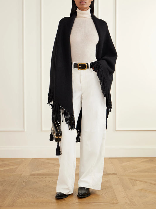 Image of Scarves & Shawls. Product name - Fringed Cashmere Wrap in Black colour by brand - Arch4