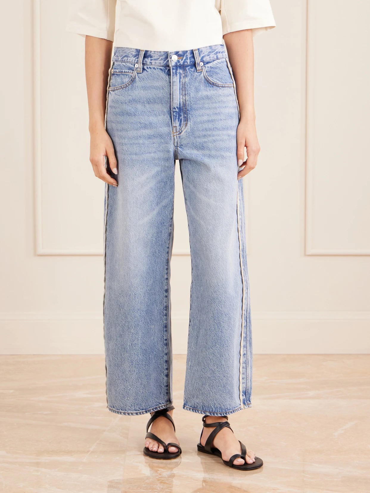 Crochet Bow Crop High-rise Wide-leg Jeans