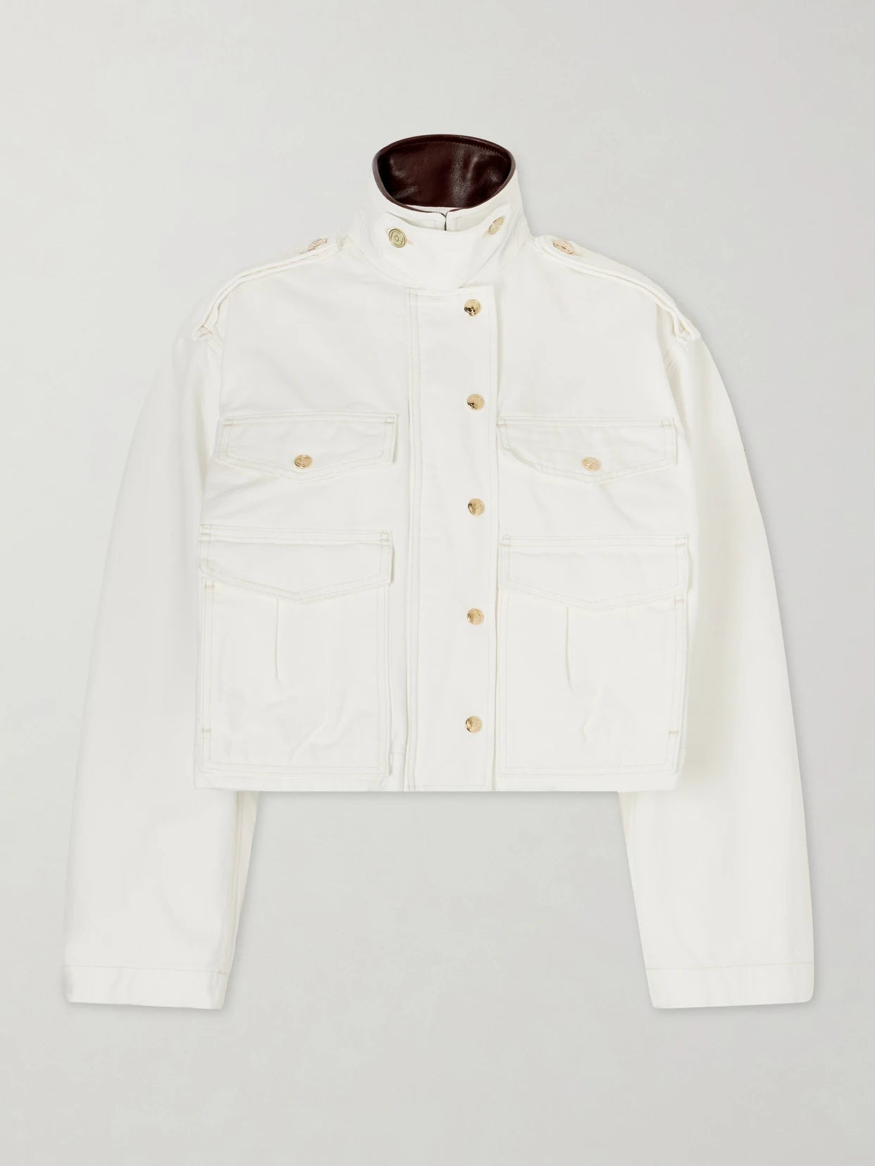 Image of Coats & Jackets. Product name - Henderson Leather-trimmed Regenerative Cotton-canvas Jacket in White colour by brand - RÙADH