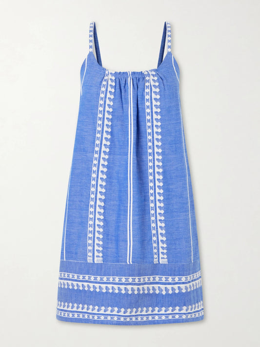 Image of Dresses. Product name - Zine Cotton-gauze Mini Dress in Blue colour by brand - lemlem