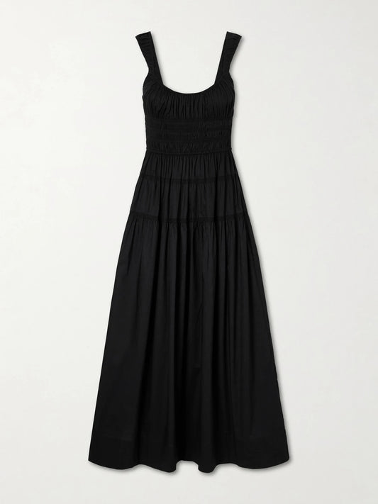 Clover Smocked Organic Cotton-poplin Midi Dress
