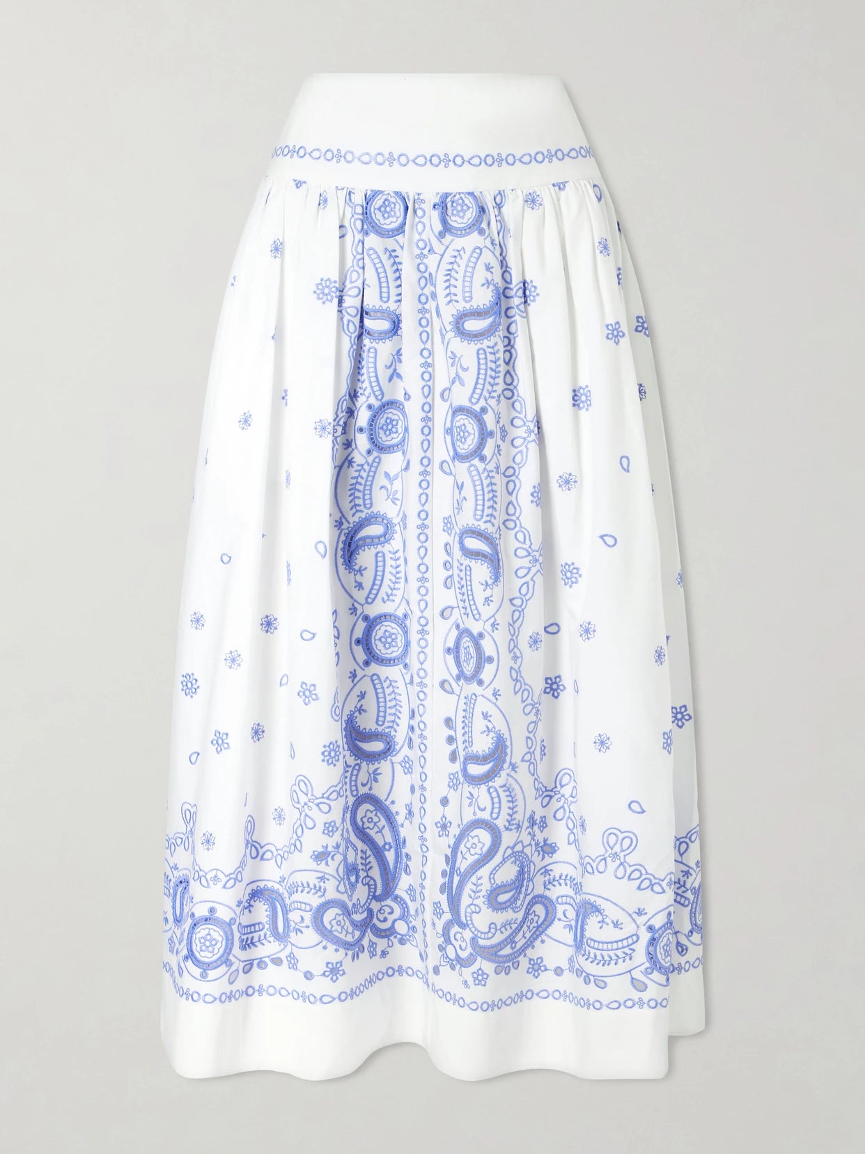 Tiered Embroidered Cotton-poplin Midi Skirt