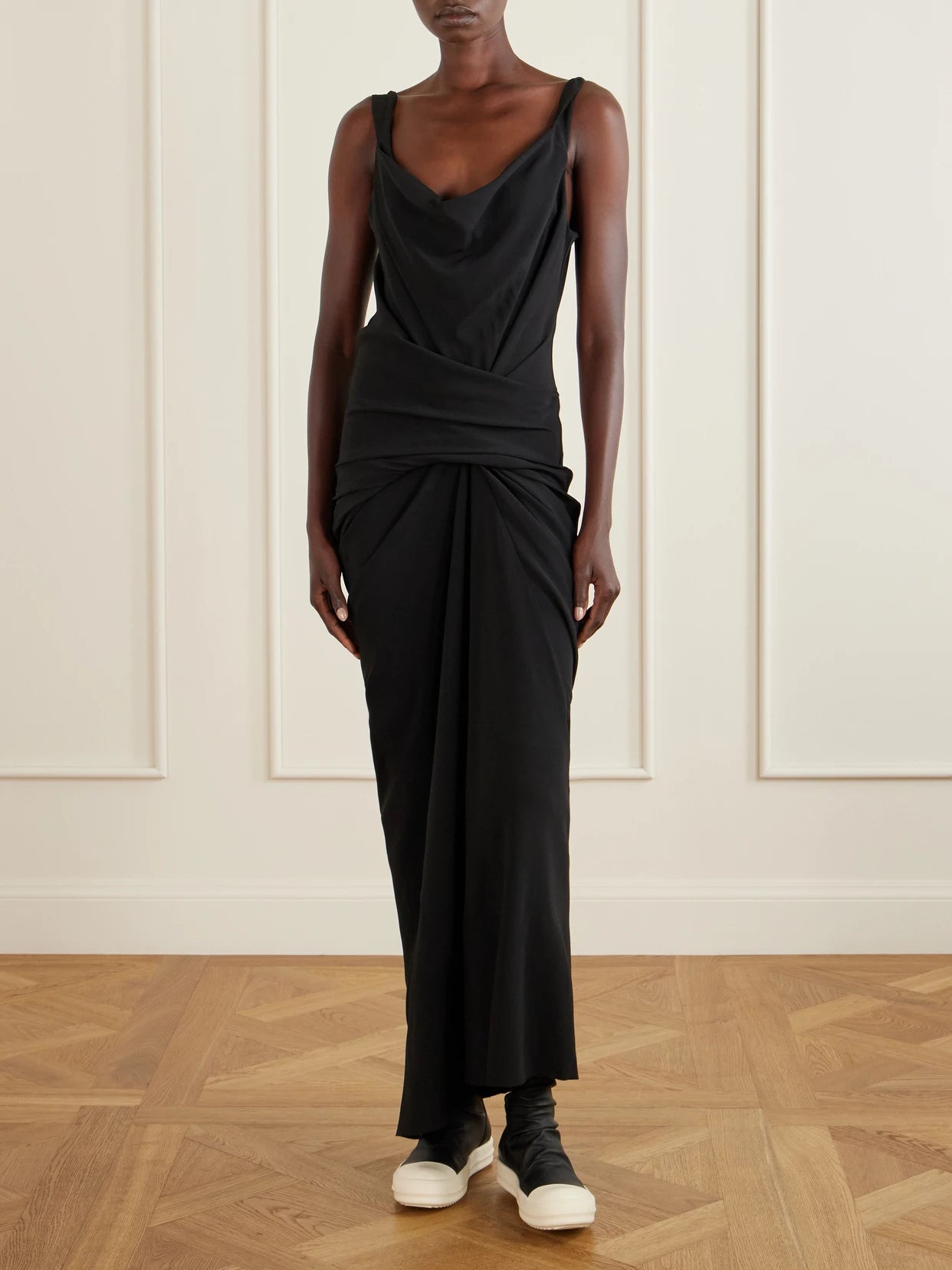 Image of Dresses. Product name - Draped Cady Maxi Dress in Black colour by brand - Rick Owens