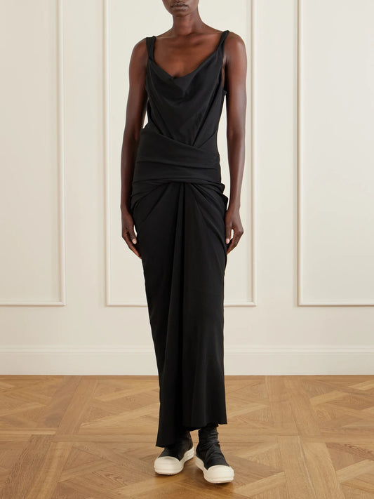 Image of Dresses. Product name - Draped Cady Maxi Dress in Black colour by brand - Rick Owens