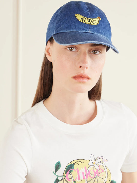 Image of Hats. Product name - Denim Cap in Dark denim colour by brand - Chloé