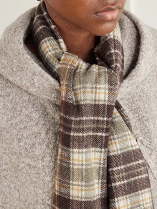 Acne Studios Logo-embroidered Fringed Checked Cashmere And Wool-blend Scarf